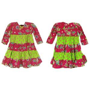 Corky's Kids Sz 2T Multicolor Polka Dot Floral Tiered Corduroy Long Sleeve Dress